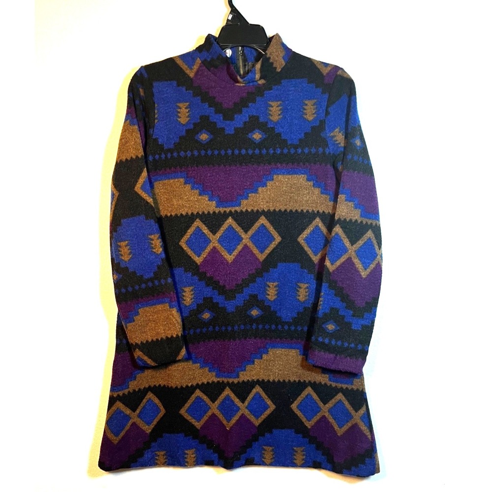 VTG Air Women's Size SM Aztec Navajo Southwestern Long Sleeve WOOL Sweater Dress